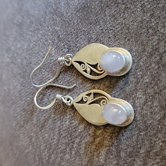 Sterling Silver Rose Quartz Dangle Hook Earrings - Picture 2 of 4